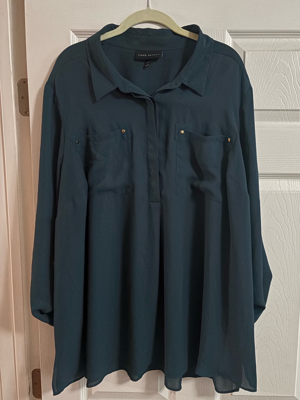 Lane Bryant tunic blouse top teal button up collared lightweight beach 22/24